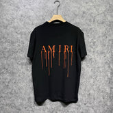Amiri T Shirt Orange Splash Paint Printed Casual Round Neck